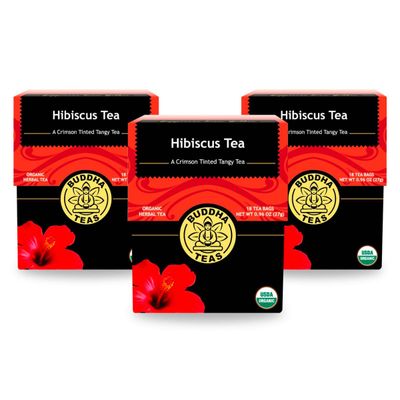 Buddha Teas - Hibiscus - Organic Herbal Tea - For Health &amp; Wellbeing - With Antioxidants, Vitamin C &amp; Bioflavonoids - Caffeine Free - 100% Kosher &amp; Non-GMO - 18 Tea Bags (Pack of 3)