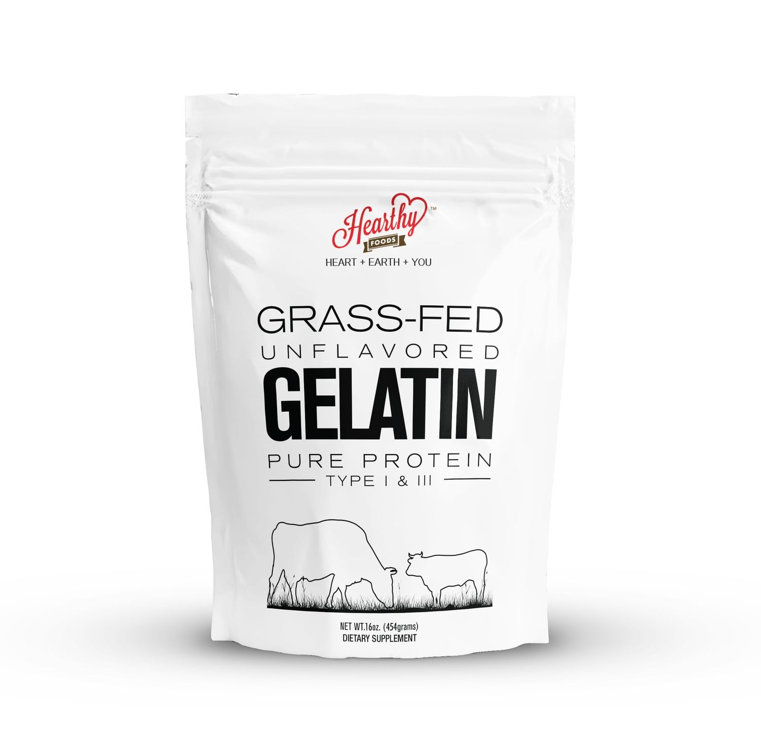 Hearthy Foods Beef Gelatin Powder Unflavored Gelatin Powder for Women and Men | Keto and Paleo Friendly Pure Protein Type 1 &amp; 3, Grass-Fed Halal Certified, Non-GMO, Kosher Gelatin | 16 oz. 454g