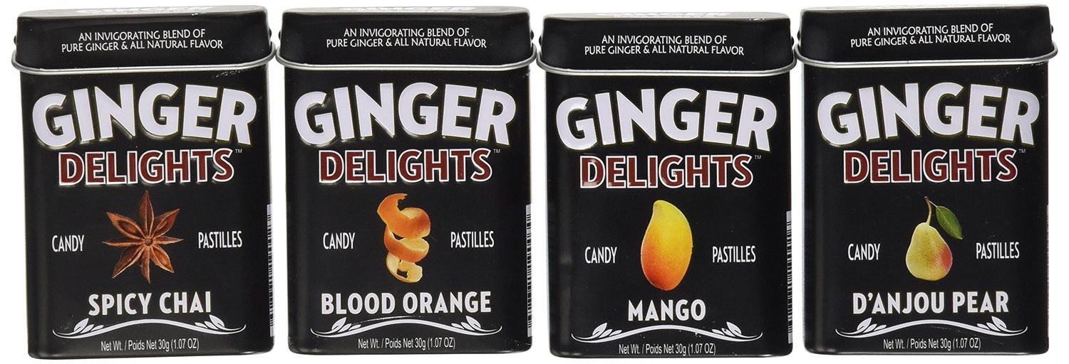 Big Sky Ginger Delights - Spiced Chai, Blood Orange, Mango, and D&#39;Anjou Pear - Variety 4 Pack - Naturally Flavored Ginger Mints in Resealable Metal Tin