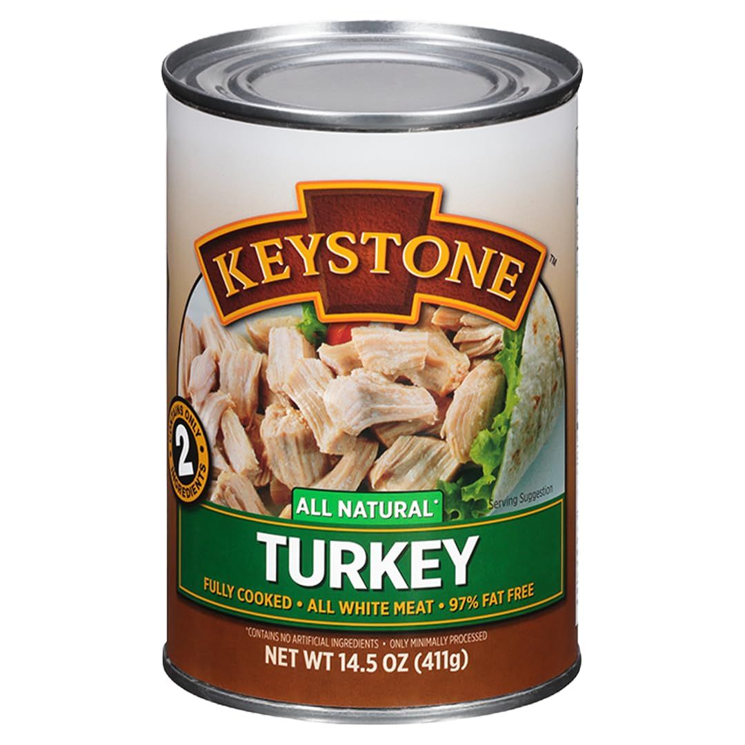 Keystone All Natural Canned Turkey 14.5 Oz Fully Cooked | No Water Added | Ready to Meat | Quick Meals Emergency Survival Food Canned Meat Pack of 1