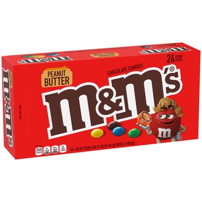 M&amp;M&#39;S Peanut Butter Chocolate Candy, Singles Size, 1.63-Ounce 24-Count Box