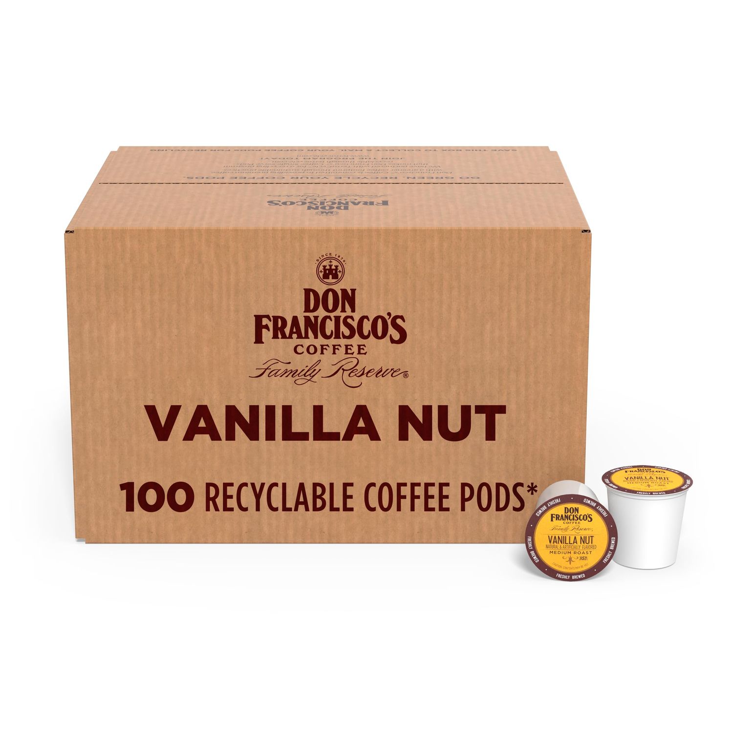 Don Francisco&#39;s Vanilla Nut Medium Roast Coffee Pods - 100 K Cups Compatible with Keurig Brewers - 100% Arabica Single Serve Coffee Pods - Smooth, Rich Flavor with Vanilla and Nutty Notes