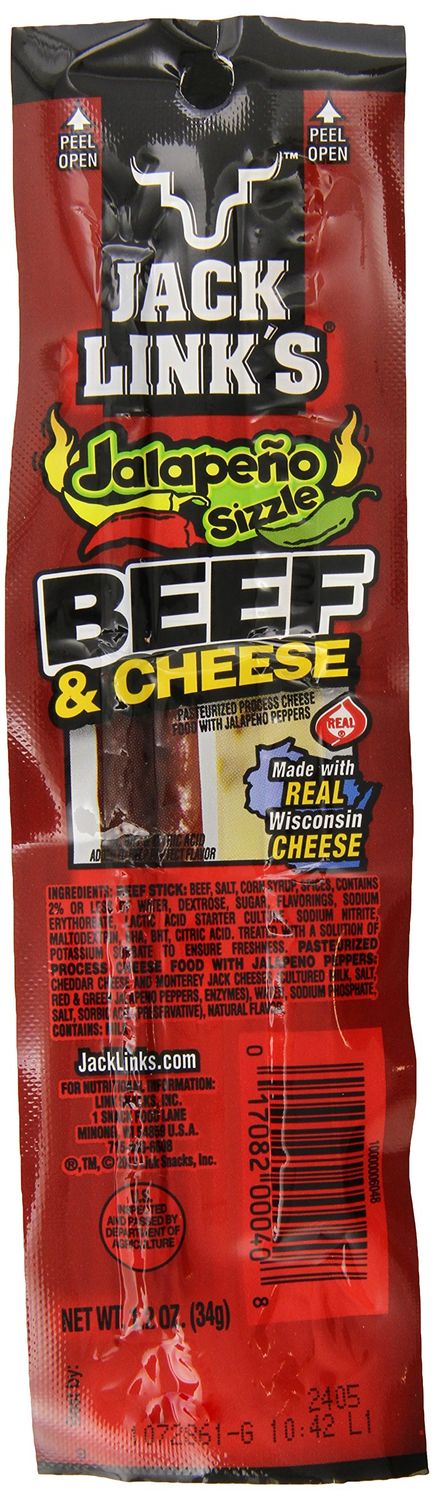 Jack Link&#39;s Beef and Cheese Snack, Jalapeno Sizzle, Jalapeno,1.2 Ounce (Pack of 16)