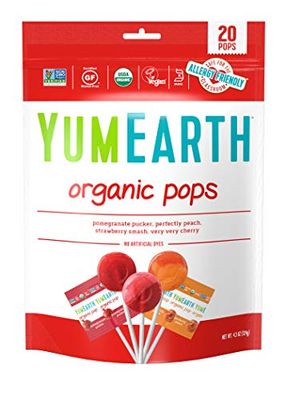 YumEarth Organic Lollipops, Assorted Flavors, 4.3 Ounce, 20 Lollipops - Allergy Friendly, Non GMO, Gluten Free, Vegan, (Packaging May Vary)