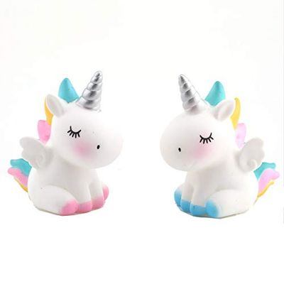 2 Pcs Unicorn Cake Toppers Unicorn Cake Decorations Unicorn Toys for Birthday Party Baby Shower Wedding Supplies (Blue / Pink)