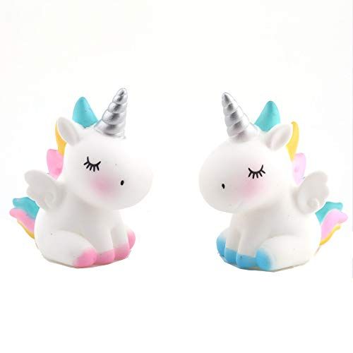 2 Pcs Unicorn Cake Toppers Unicorn Cake Decorations Unicorn Toys for Birthday Party Baby Shower Wedding Supplies (Blue / Pink)