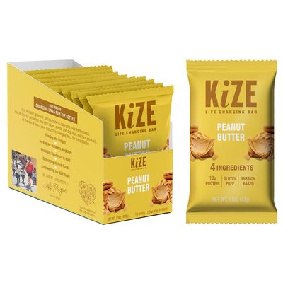 KiZE Energy Peanut Butter High Protein Snack Bars, 10 Count, 10g Grass-Fed Whey Protein, Gluten Free, Non-GMO, Soy Free, Mission Based, Made in USA