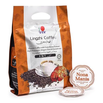 DXN Lingzhi Coffee 3 in 1 + 5&#39;s Nona Manis Disposable Coaster (Pack of 1)