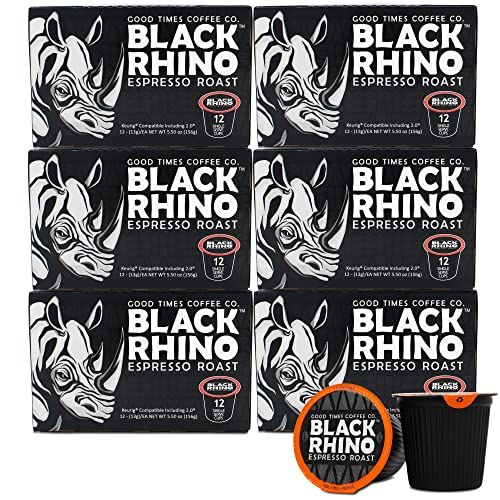 Black Rhino Espresso Roast Coffee, Single Serve Cups for Keurig K-Cup Brewers, 72 Count