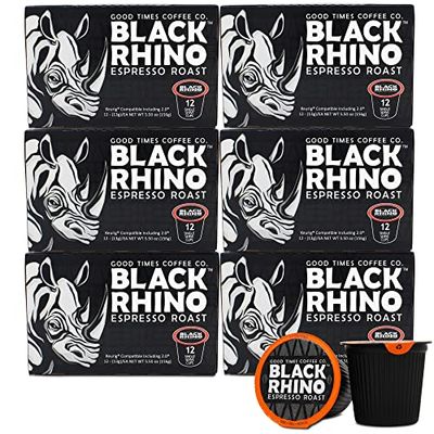 Black Rhino Espresso Roast Coffee, Single Serve Cups for Keurig K-Cup Brewers, 72 Count