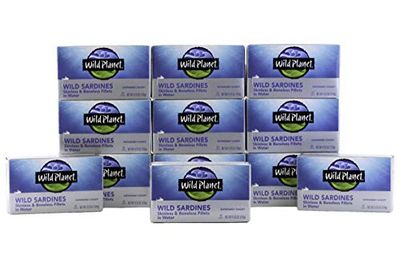 Wild Planet Wild Sardines in Water, Sea Salt, Skinless &amp; Boneless, Tinned Fish, Sustainably Wild-Caught, Non-GMO, Kosher, Gluten Free, Keto and Paleo, 4.25 Ounce (Pack of 12)