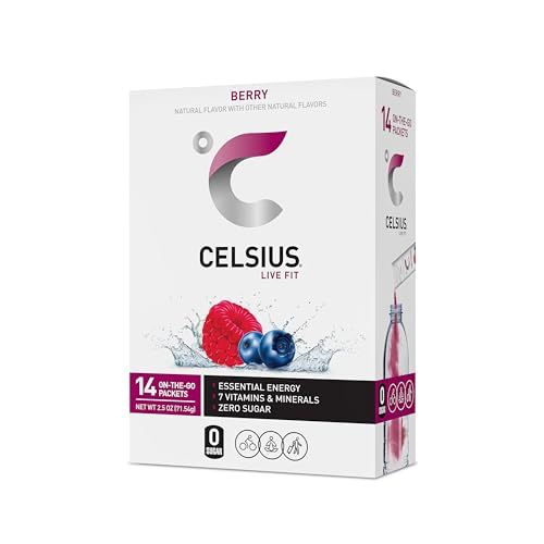 CELSIUS On-the-Go Powder Stick Packs, Zero Sugar (14 Sticks per Pack), Berry, 2.5 Ounce, (Pack of 14)