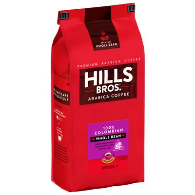 Hills Bros. 100% Colombian Whole Bean Coffee, Medium Roast, 32 Oz. Bag - Roasted Arabica Coffee Beans, Smooth Balanced Flavor