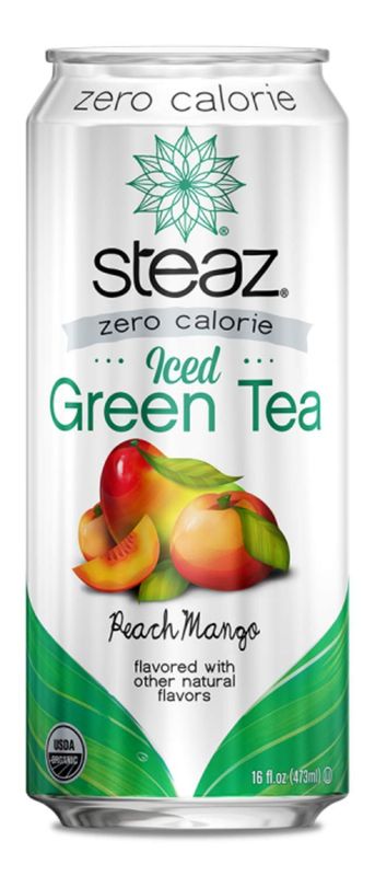 Steaz Organic Zero Calorie Iced Green Tea, Peach Mango, 16 OZ (Pack of 12)