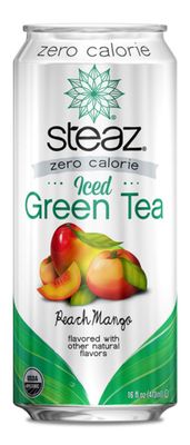 Steaz Organic Zero Calorie Iced Green Tea, Peach Mango, 16 OZ (Pack of 12)