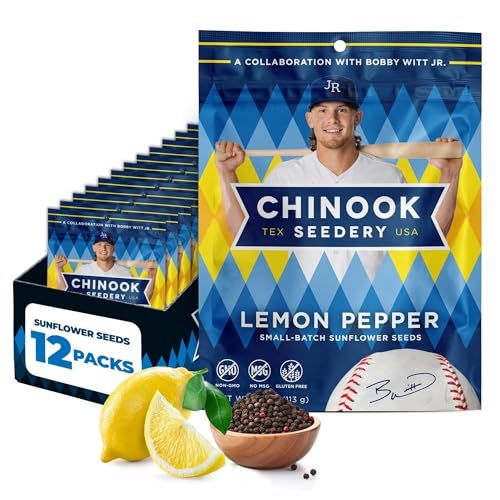 Chinook Seedery Roasted Jumbo Sunflower Seeds - Keto Snacks, Gluten-Free, Non-GMO, Lemon Pepper 4 oz (12-Pack)
