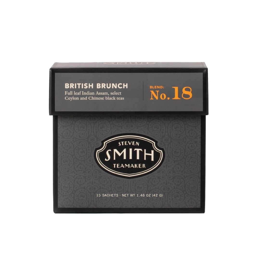 Smith Teamaker | British Brunch No. 18 - Assam, Ceylon &amp; China Black Tea | Sugar-Free, Non-GMO, Plant Based Caffeinated Full Leaf English Breakfast Black Tea (15 Sachets, 1.48oz each)