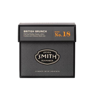 Smith Teamaker | British Brunch No. 18 - Assam, Ceylon &amp; China Black Tea | Sugar-Free, Non-GMO, Plant Based Caffeinated Full Leaf English Breakfast Black Tea (15 Sachets, 1.48oz each)