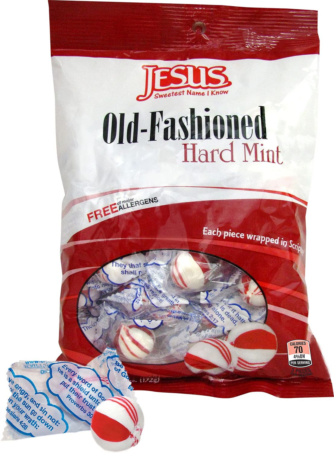 Scripture Candy, Old-Fashioned Hard Peppermint Candy 6 Ounce Bag, 28 Pieces