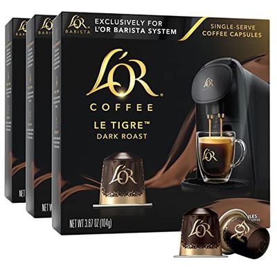 L&#39;OR Coffee Pods, 30 Capsules Le Tigre Dark Roast Blend, Single Cup Aluminum Coffee Capsules Exclusively Compatible with the L&#39;OR BARISTA System