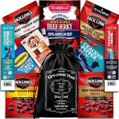 Beef Jerky Gift Baskets For Men - Dad Gifts, Birthday Gifts For Men Who Have Everything With Beef Jerky Variety Pack - Mens Gifts, Dad Birthday Gift, Care Package For Men, Husband Birthday Gift By