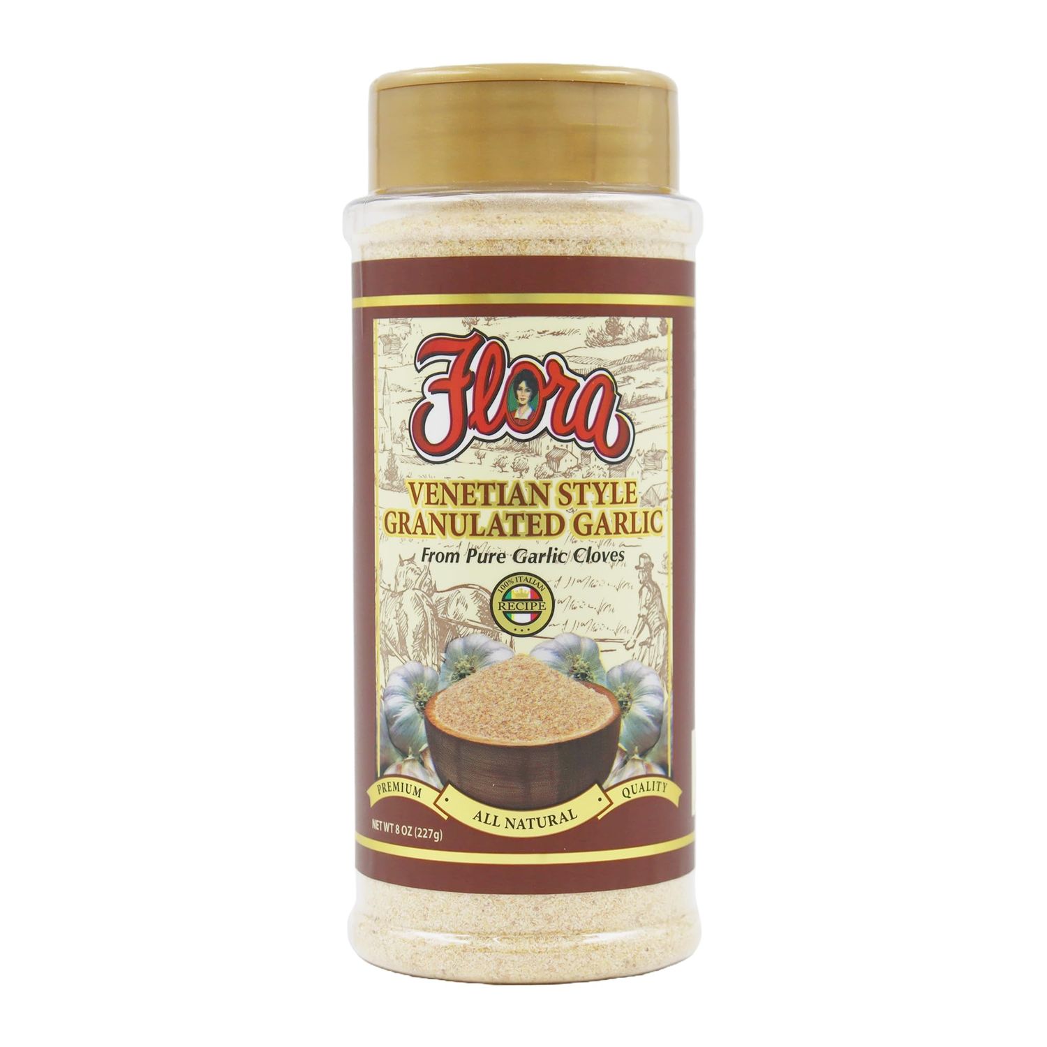 Granulated Garlic (Venetian) by Flora Foods - All Natural - Zero Fillers - Great taste
