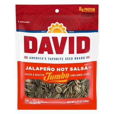 DAVID Roasted and Salted Jalapeo Jumbo Sunflower Seeds, 5.25 oz, 12 Pack