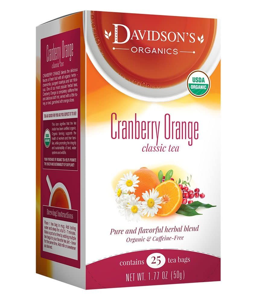 Davidson&#39;s Organics, Cranberry Orange, 25-count Tea Bags, Pack of 6
