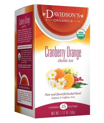 Davidson&#39;s Organics, Cranberry Orange, 25-count Tea Bags, Pack of 6