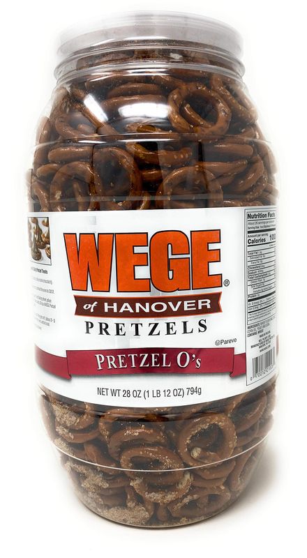 Wege Circle Pretzel O's, Round Salted Pretzels, 28 Ounce Barrel