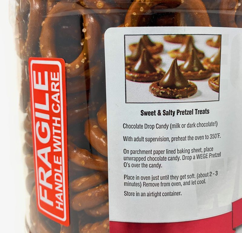 Wege Circle Pretzel O's, Round Salted Pretzels, 28 Ounce Barrel