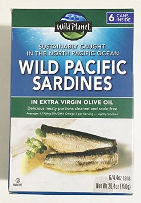 Wild Planet Wild Pacific Sardines in Extra Virgin Olive Oil 4.375 Ozs. Pack of 18