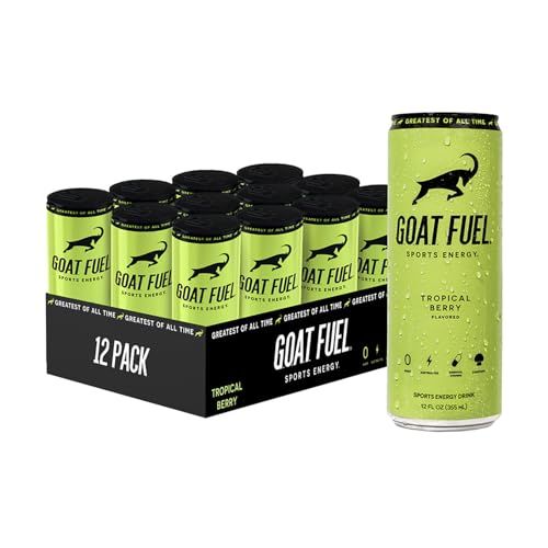 New G.O.A.T. Fuel Energy Drink - Sugar-Free Pre-Workout Energy- Increase Mental and Physical Performance - With Cordyceps Mushrooms, BCAAs and Electrolytes (Pack of 12) (Tropical Berry)