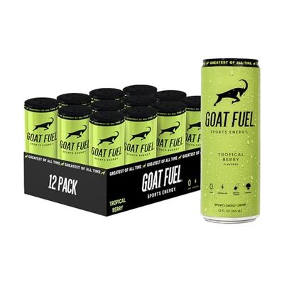 New G.O.A.T. Fuel Energy Drink - Sugar-Free Pre-Workout Energy- Increase Mental and Physical Performance - With Cordyceps Mushrooms, BCAAs and Electrolytes (Pack of 12) (Tropical Berry)