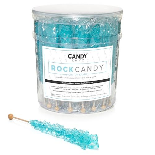 Candy Envy - Light Blue Rock Candy Sugar Sticks - Cotton Candy Flavored - 36 Indiv. Wrapped