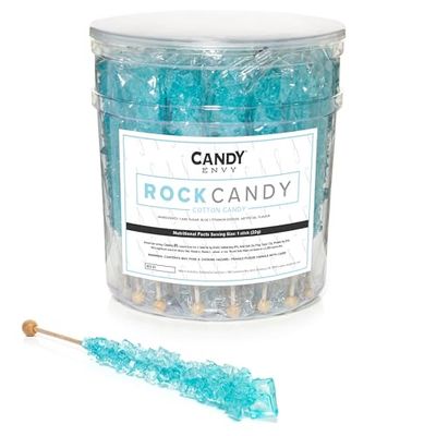 Candy Envy - Light Blue Rock Candy Sugar Sticks - Cotton Candy Flavored - 36 Indiv. Wrapped