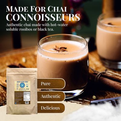Blue Lotus Chai - Traditional Masala Chai - Makes 530 Cups - 1 Pound Bulk Bag Masala Spiced Chai Powder with Organic Spices - Instant Indian Tea No Steeping - No Gluten