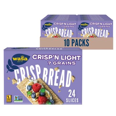 Wasa Crispn Light 7 Grains Crispbread, 4.9 oz (Pack of 10), Crackers, Non-GMO Ingredients, 7 Grain Blend, 20 Calories per Slice