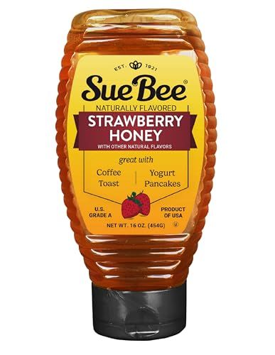 Sue Bee Infusions Strawberry Flavored Honey, 16 Ounce Sue Bee Strawberry Infused Honey For Waffles, Toast, Salads, USA Honey