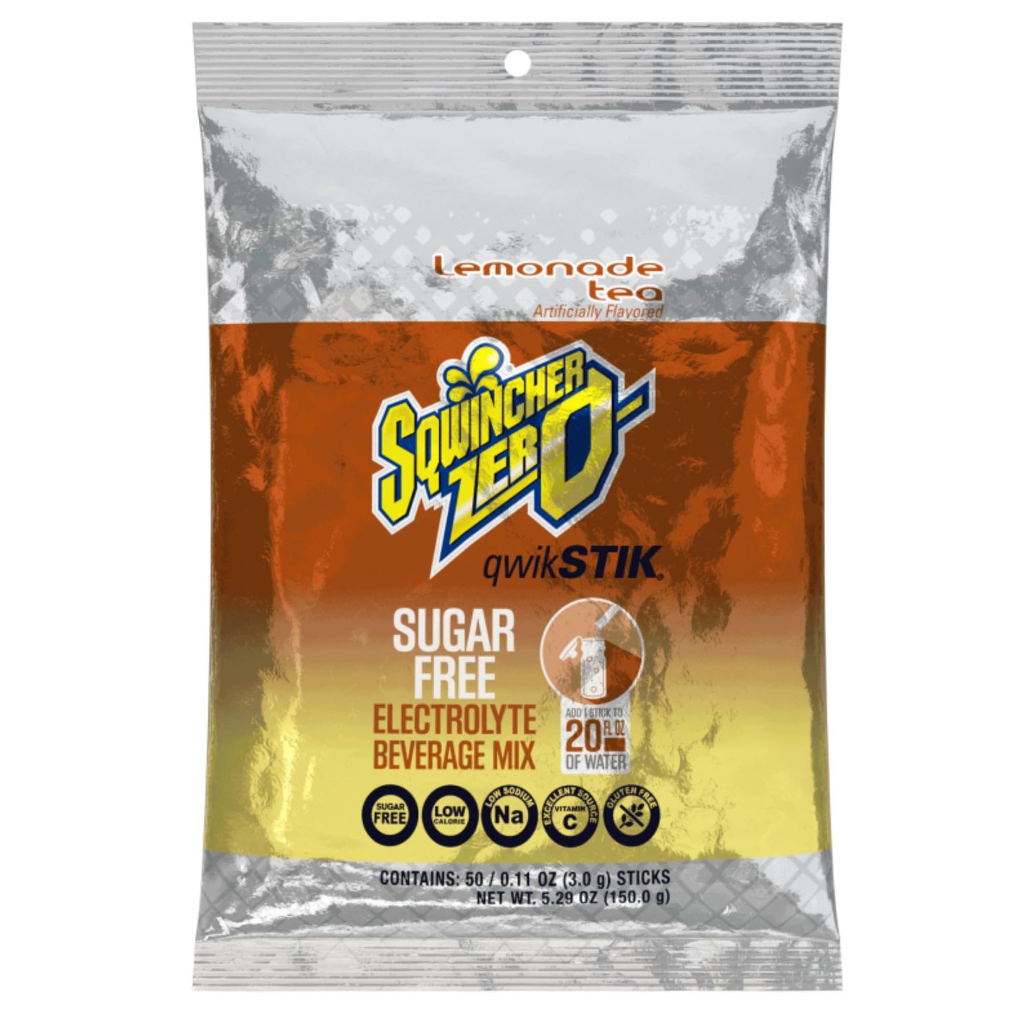 Sqwincher Zero Qwik Stik Sugar Free, Lemonade Tea, .11 0z (Pack of 50)
