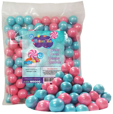 Gender Reveal Gumballs Shimmer Pearl Pink And Blue Bubble Gum 2 Pounds 1 inch Gumballs-PADDED FOR SAFETY
