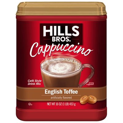 Hills Bros. Instant Cappuccino Mix, English Toffee (16 Oz, Pack of 1) - Convenient and Versatile, Instant Hot or Iced Coffee, Frothy &amp; Rich English Toffee Flavor - Just Add Water