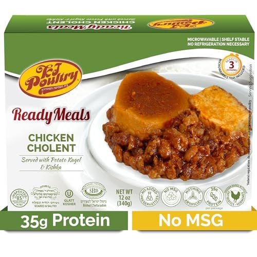 KJ Poultry Kosher Ready Meals - Chicken Chulent &amp; Kugel, MRE Meat Meals Ready to Eat, Shabbos Food (1 Pack) Prepared Entree Fully Cooked, Shelf Stable Microwave Dinner Travel Military Camping Survival