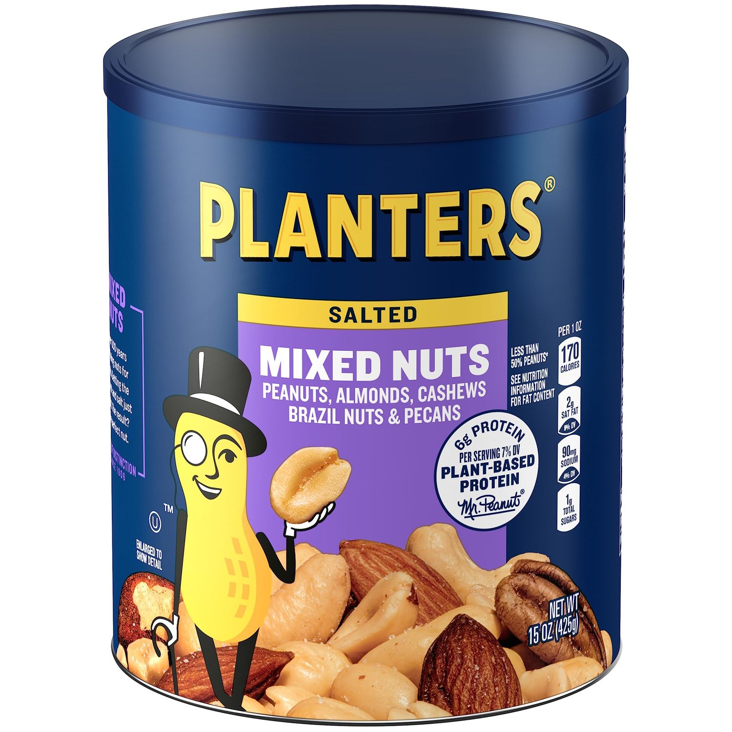 Planters Mixed Nuts Less Than 50% Peanuts with Peanuts (Almonds, Cashews, Hazelnuts &amp; Pecans, 12 ct Pack, 15 oz Canisters)