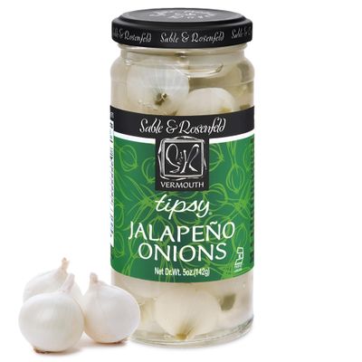 Sable &amp; Rosenfeld Tipsy Onions - Stuffed Jalapeno Cocktail Onions in Jar with French Vermouth - Pickled Silverskin Onions, Pearl Onions - 5 Ounce