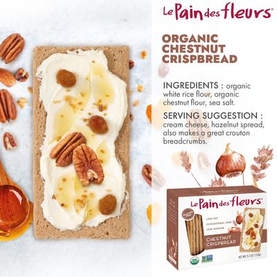 Le Pain Des Fleurs Organic Chestnut Crispbread | Low Sodium, Low Fat, Vegan, &amp; Gluten Free Crackers| 6 Pack of 4.4oz Boxes