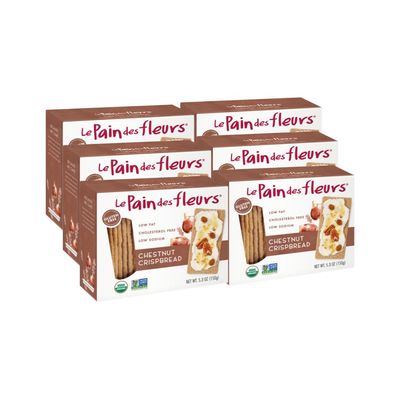 Le Pain Des Fleurs Organic Chestnut Crispbread | Low Sodium, Low Fat, Vegan, &amp; Gluten Free Crackers| 6 Pack of 4.4oz Boxes