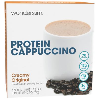 WonderSlim Protein Cappuccino, Creamy Original, Low Sugar, Gluten Free, Keto Friendly &amp; Low Carb (7ct)