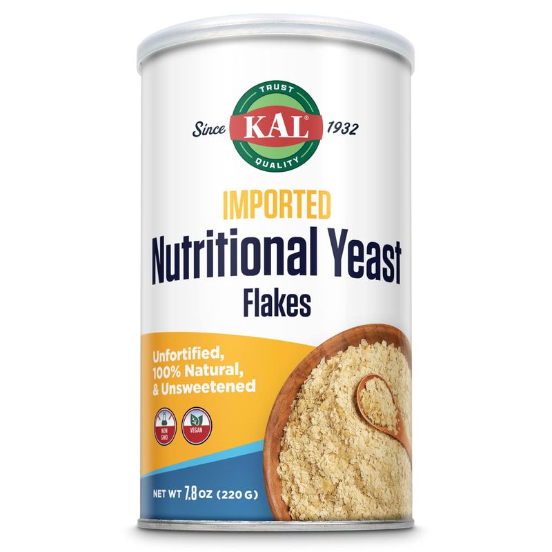 KAL Imported Nutritional Yeast Flakes, Unfortified &amp; Unsweetened Fine Flakes, 100% Natural Source of Amino Acids &amp; B Vitamins, Great Nutty Flavor, Non-GMO &amp; Vegan, Approximately 22 Servings, 7.8oz