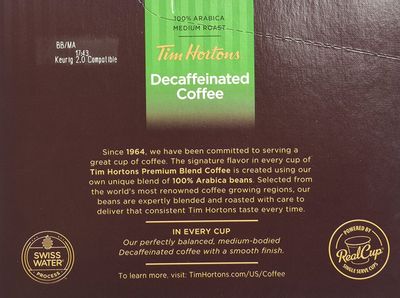 Tim Hortons Decaffeinated Single Serve Coffee Cups, 96 Count (Packaging May Vary)
